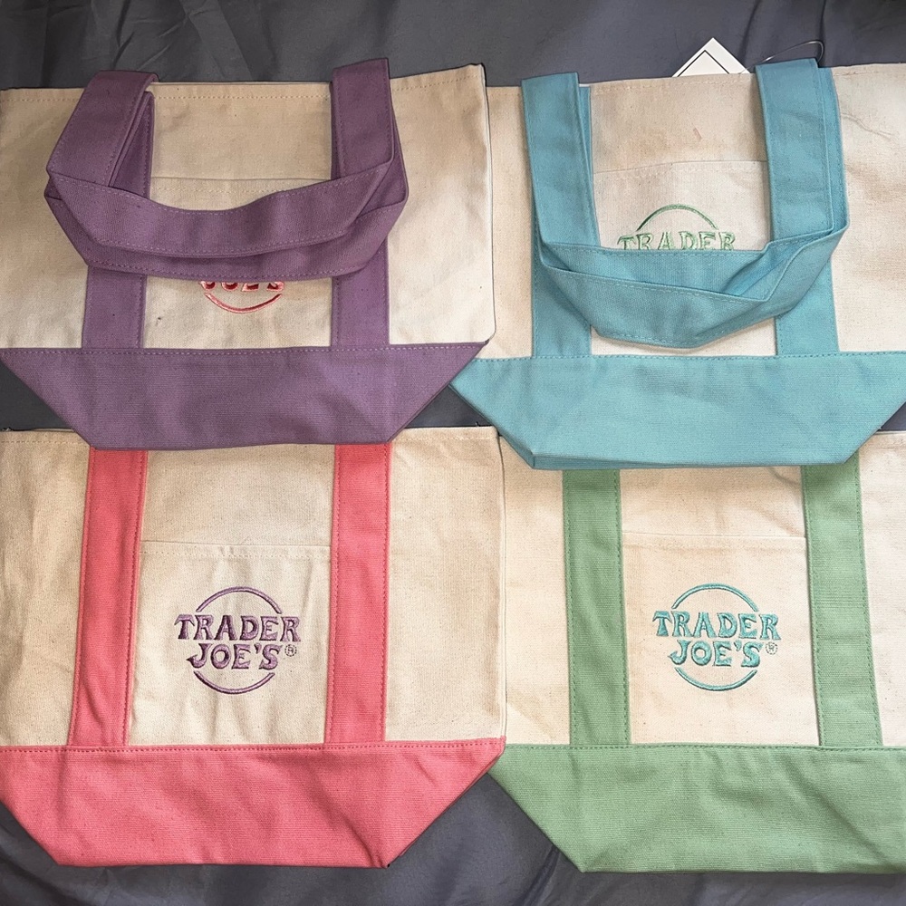Canvas Tote Bag Set - Purple, Pink, Green, Blue